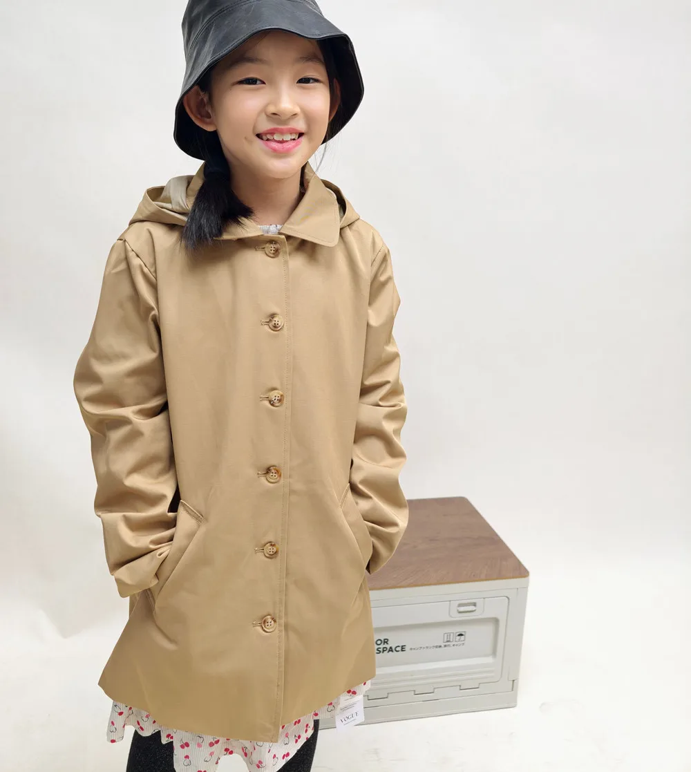 Spring windbreaker girl coats Classic khaki girls' windbreaker Cherry pattern embroidered solid color coat baby girl clothes