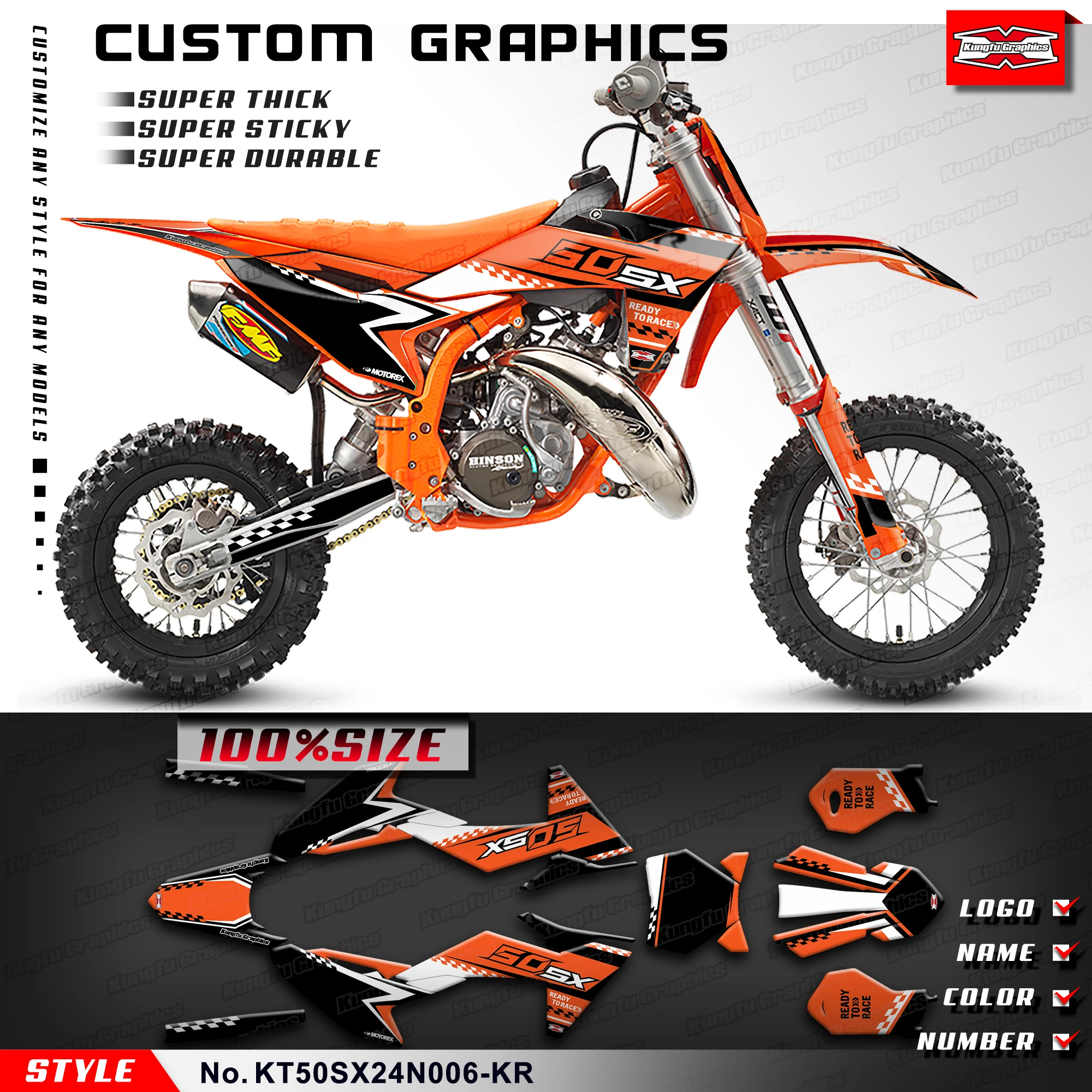 KUNGFU GRAPHICS MX Stickers Enduro Motorcycle Graphics for KTM SX50 SX 50 SX 2024 2025 Pit Bike, Accessories, KT50SX24N006-KR