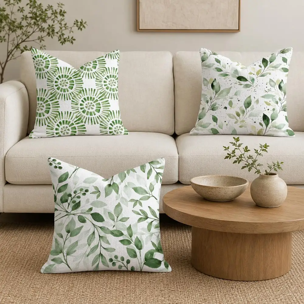 Minimal Botanical Watercolor Cushion Cover Natural Linen Organic Fabric Double-Sided Printing Sofa Home Decor Gift Pillow Cover