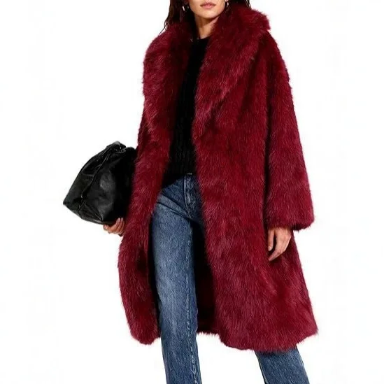Solid Soft Shaggy Faux Fur Long Coat Lapel Loose Thick Warm Outerwear Elegant Fashion Medium Long Styles Plush Overcoat 2026 New