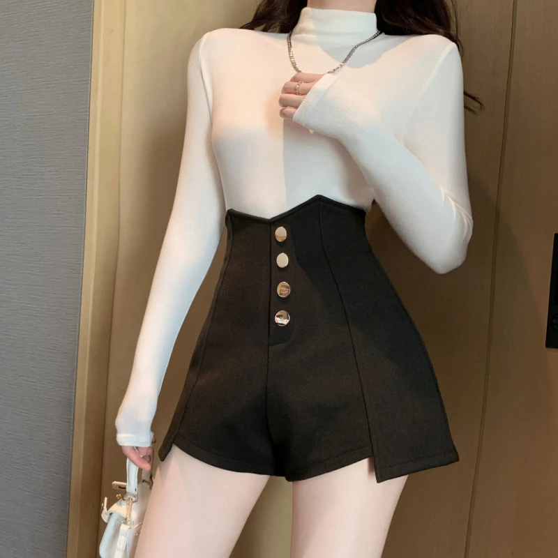Summer Big Size Irregular Shorts Women High Waist Ingle-breasted Wide Leg A-line Skirt Casual Fashion All-match Skinny Hot Pants