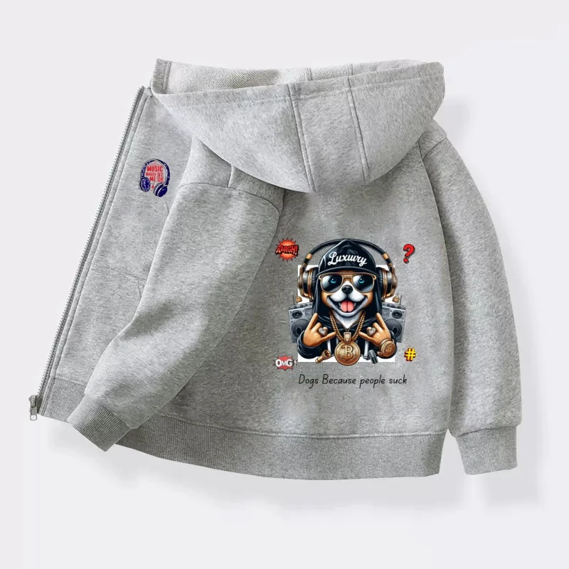 Rock Dog Funny Jacket Children Long Sleeved Cotton Coats Boys' Spring and Autumn Camp Hoodie 6-14tT