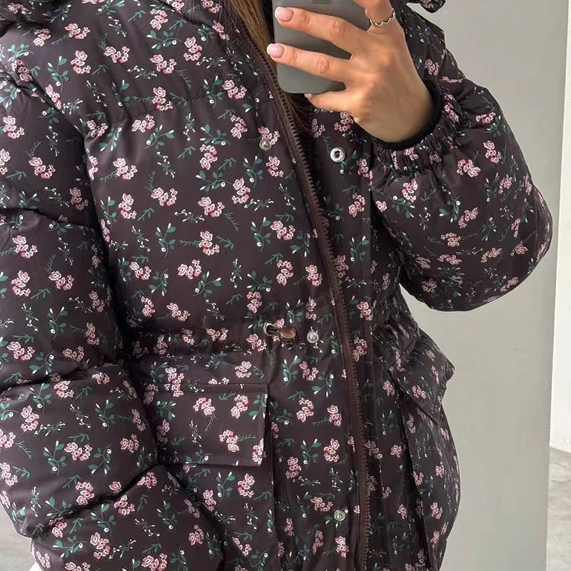 Tornova Modna Kurtka z Kapturem z Nadrukiem, Bawełniana, Damska, Sznurowana, Nowość Jesień Zima 2025, Ciepły Płaszcz, Do Pracy, Na Wakacje, Damska Kurtka