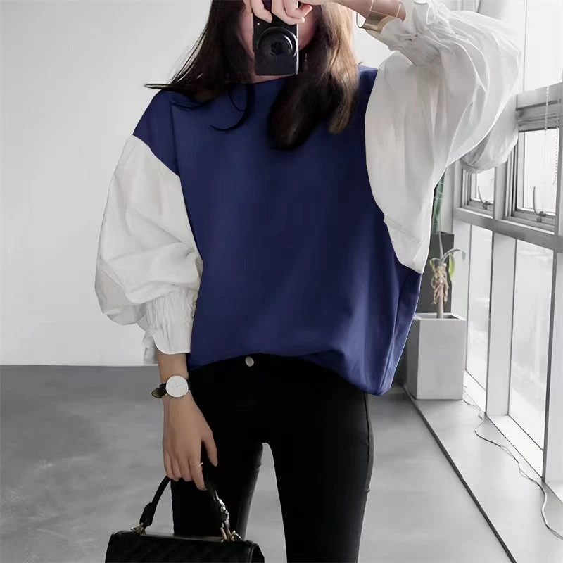 OCEANLOVE T Shirt for Women Spring Summer Fake 2 Pieces Japanese Style Ropa De Mujer Contrast Color Casual Vintage Tees