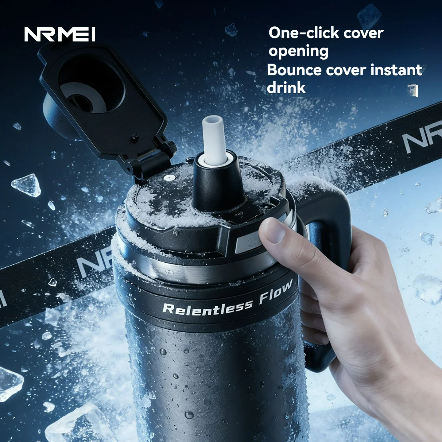 Large Tumbler Ceramic Inner with Handle Straw Cold Insulated Water Bottle Car Cup Multipurpose Fitness