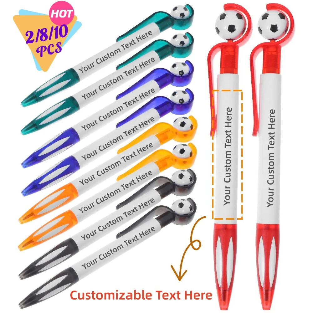 2/8/10 PCS Custom Soccer Ball Design Retractable Ballpoint Pens Black Ink Durable Plastic Ideal for Students And Meetings