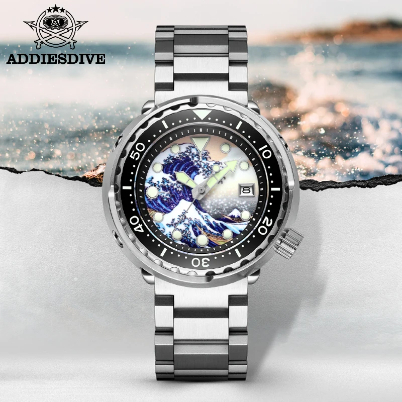 ADDIESDIVE-Montres Automatiques de Plongée pour Homme, Verre Saphir, Lunette Céramique, Surf Thon, Acier Inoxydable, 300m, NH35 SION L