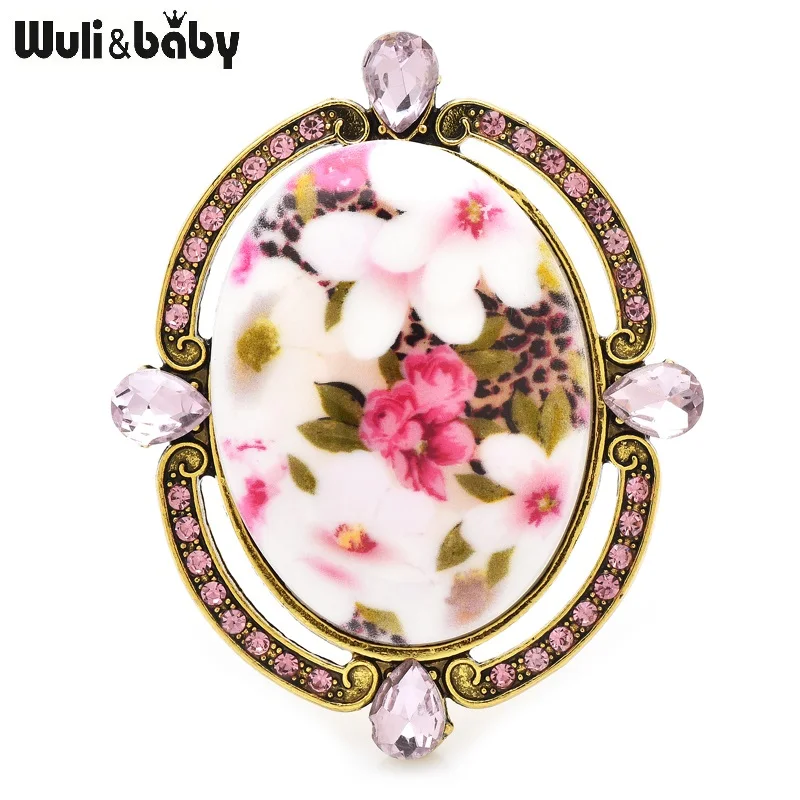 Wuli & baby Palace Style fleur broches rondes broches pour femmes 2 couleurs Vintage strass Badge fête bureau broche broches cadeaux