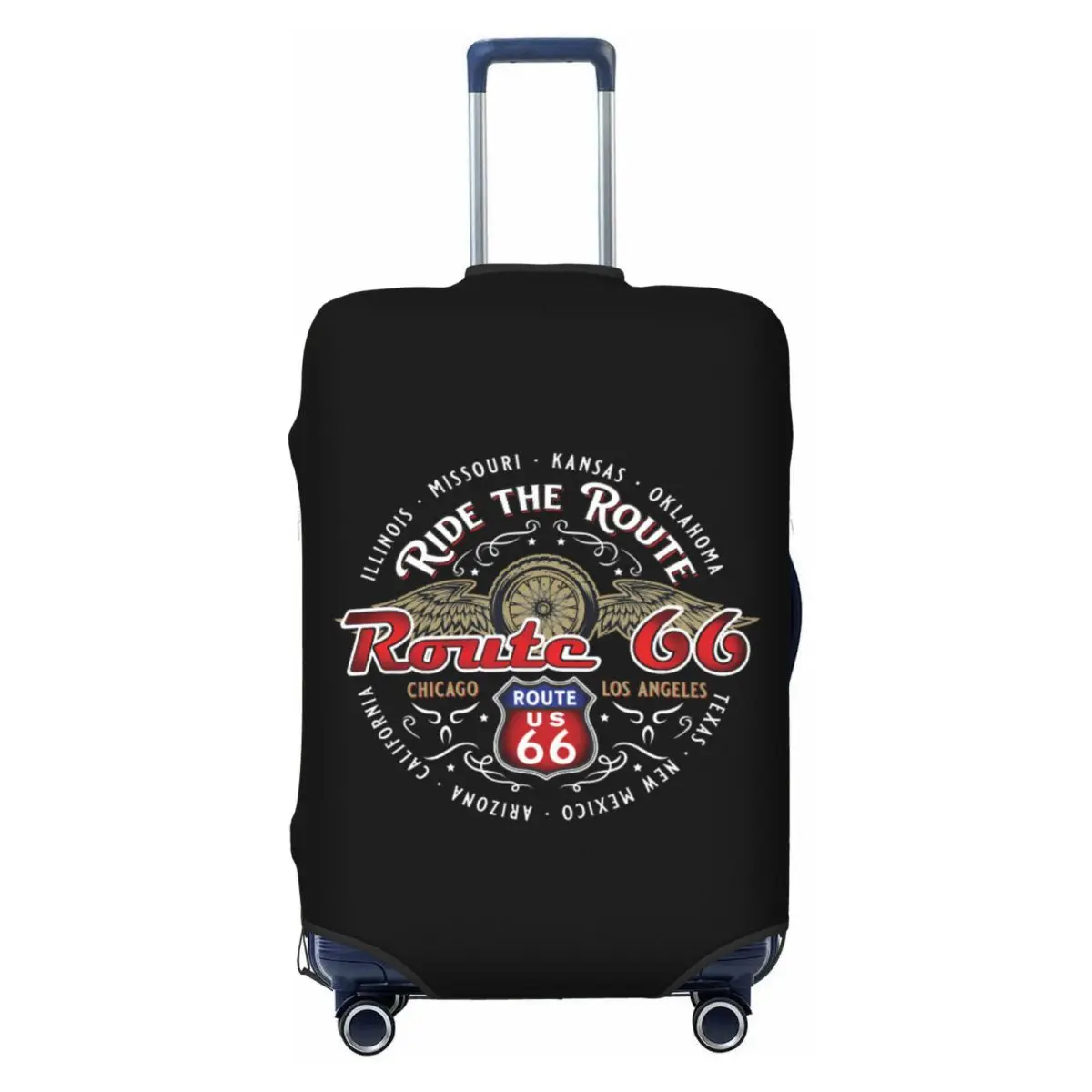 

Custom Route 66 Motorcycle Tour Luggage Cover Protector Cute Americas Highway Travel Suitcase Protective Cover for 18-32 Inch
