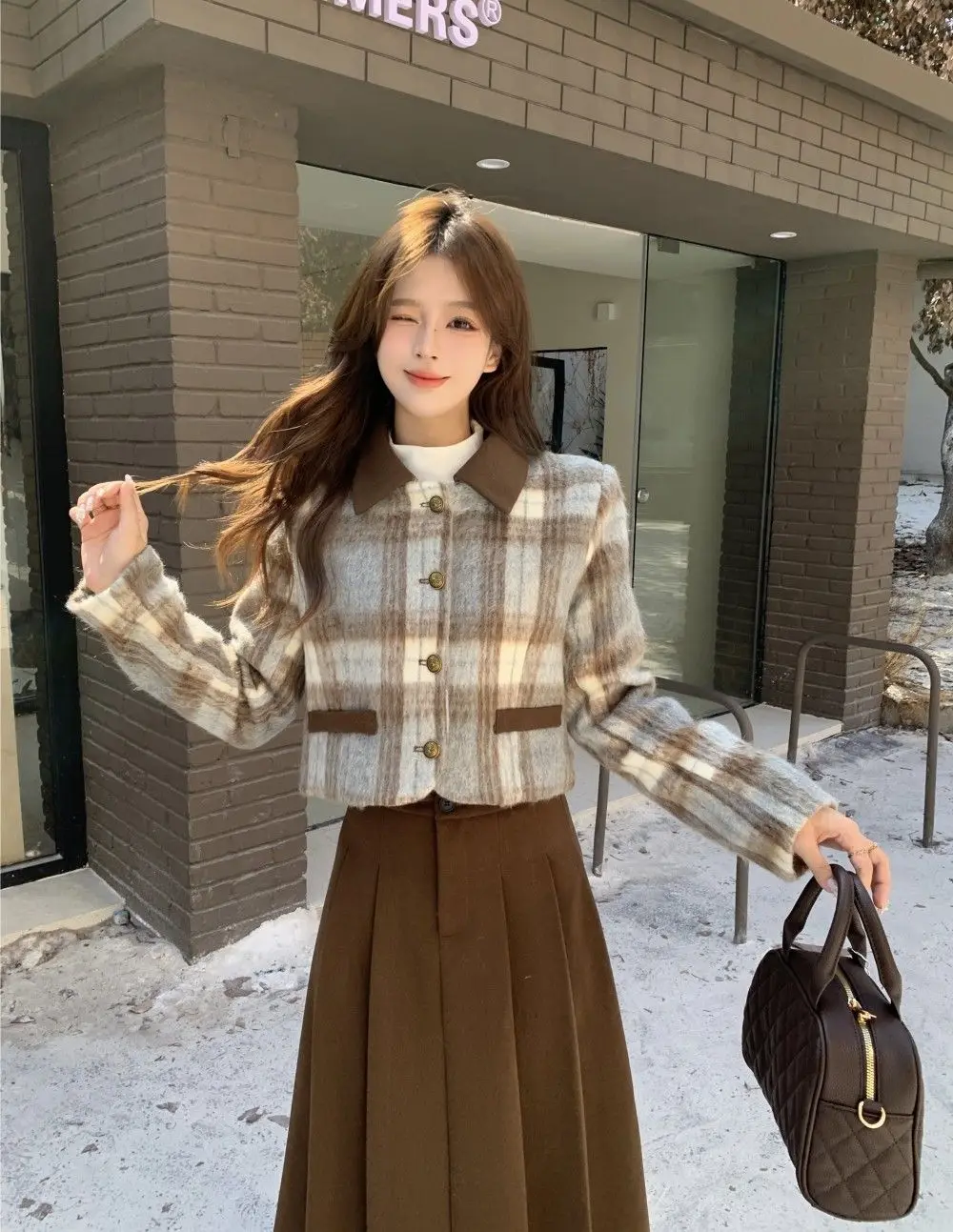 Autumn and Winter 2-piece Thick Woolen Short Coat for Women's Clothing 2024 New Pleated Long Skirt Fashion Set for Children
