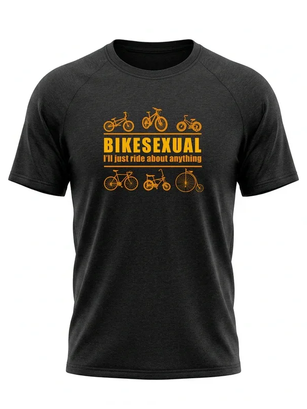 Fun bicycle printed shoulder length short sleeved T-shirt for men cycling enthusiasts, creative memes, casual round neck top
