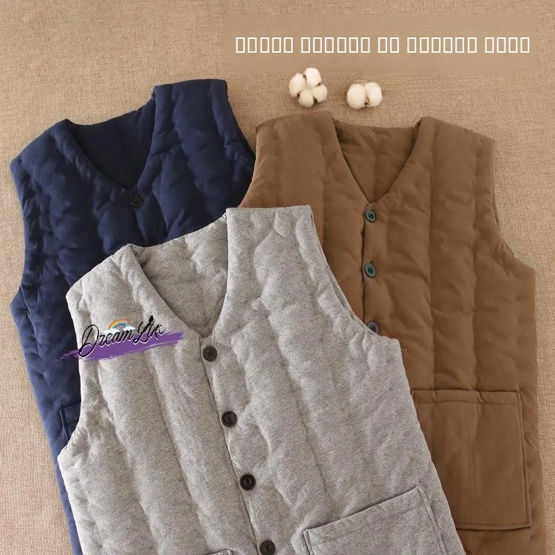 

Утепленный мужской жилет ручной работы из чистого хлопка для осени и зимы, теплый внутренний слой, специальный широкий крой, вязаный жилет для мужчин