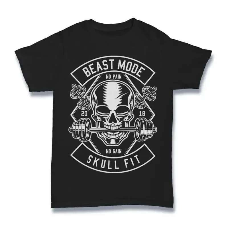 Beast Mode Skull Fit. Bodybuilding Gain Motivation Fighting Workout T-Shirt. Summer Cotton O-Neck Short Sleeve Mens T Shirt New