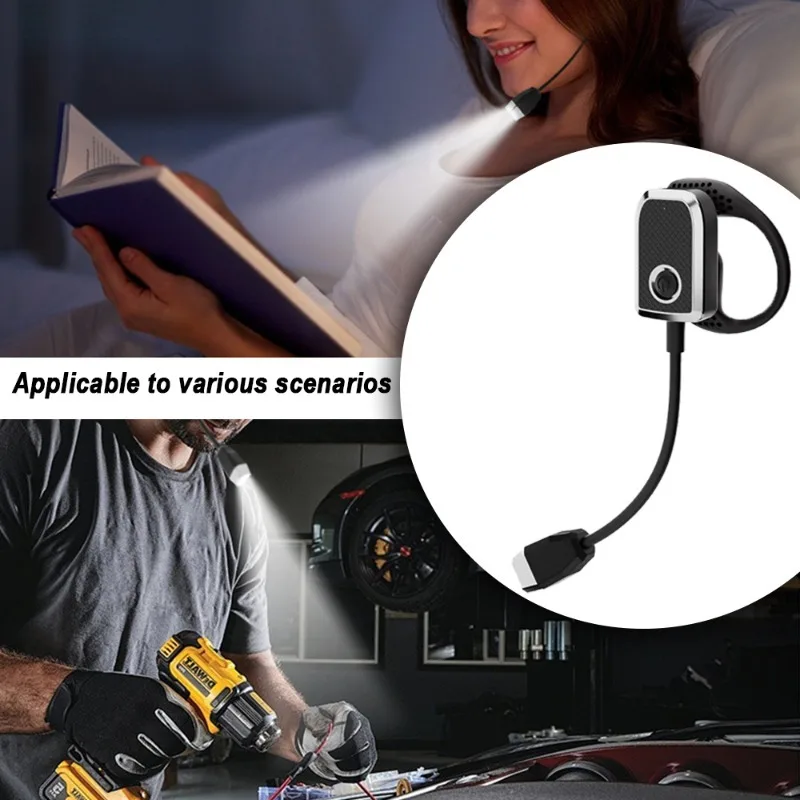 

Ear-hanging Book Lamp Bendable Reading Lights in Bed with 4 Led Adjustable Brightness Rechargable LED for Knitting Reading