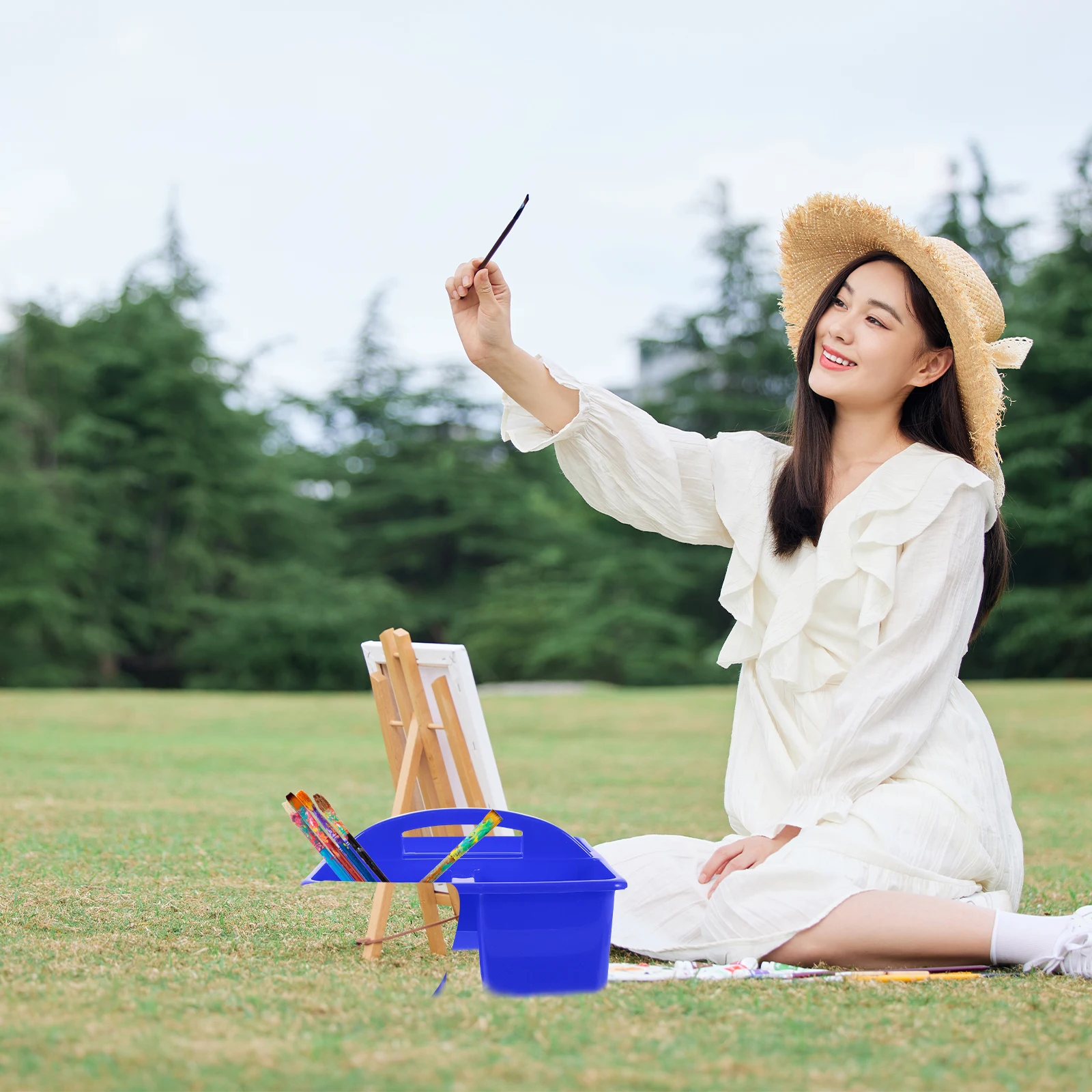 

2pcs Art Tools Storage Holder Portable Large Capacity Classroom Table Organizer For Painting Pens Crayons Stationery Supply