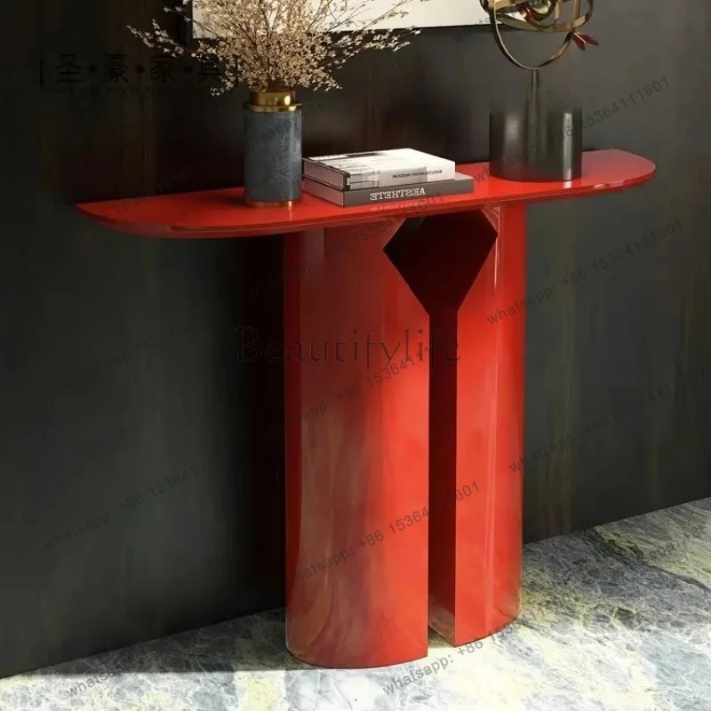 

ld25 Light luxury door entrance cabinet, simple and modern entrance foyer, red paint curved end view table, semicircle
