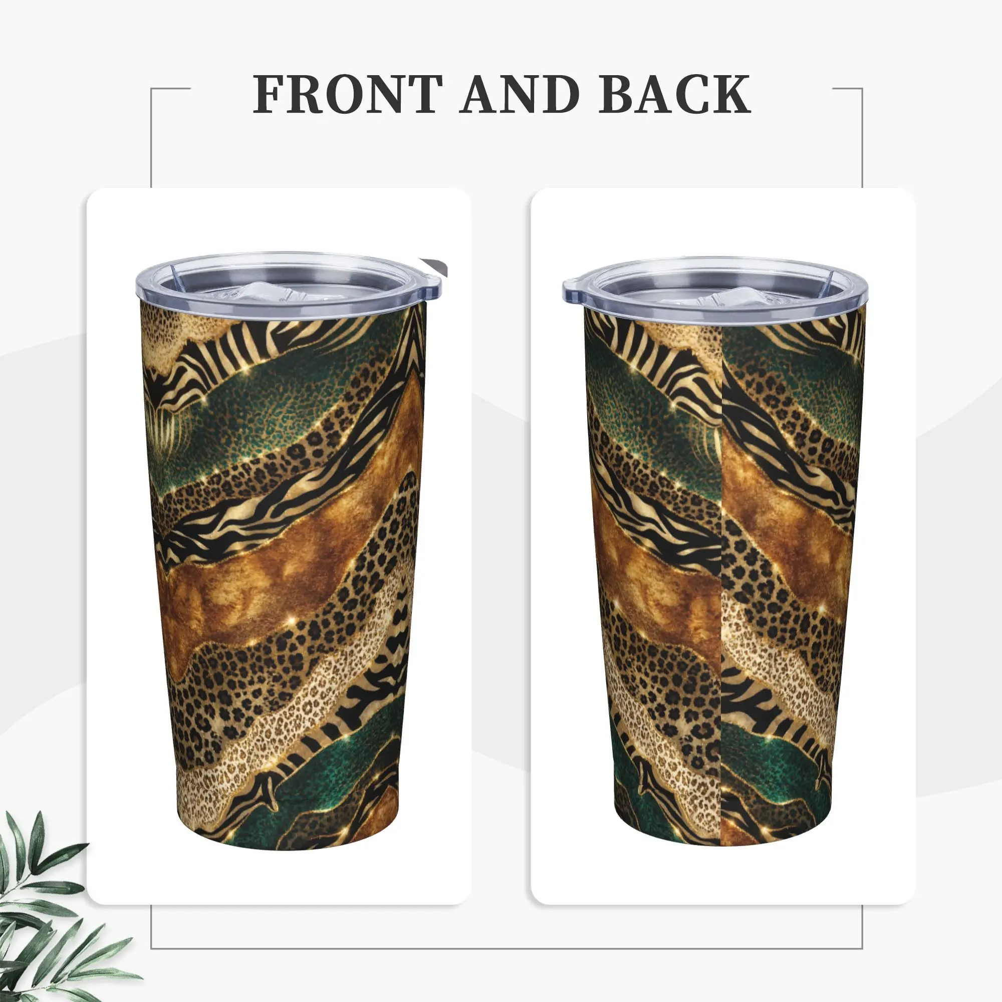 Leopard Patchwork Spliced Tumbler Vacuum Insulated  Coffee Cups Stainless Steel Outdoor Mugs Hot Cold Drink, 20oz