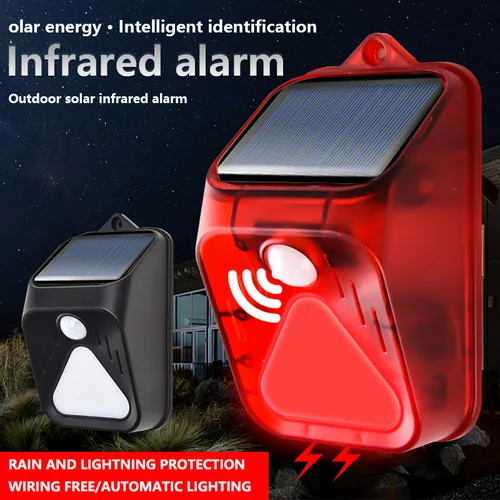 Imagen 1 del producto Luz de alarma alimentada por energía Solar, Detector de Sensor de movimiento con Control remoto, sirena, alarma estroboscópica para mascotas, para patio de casa, seguridad al aire libre