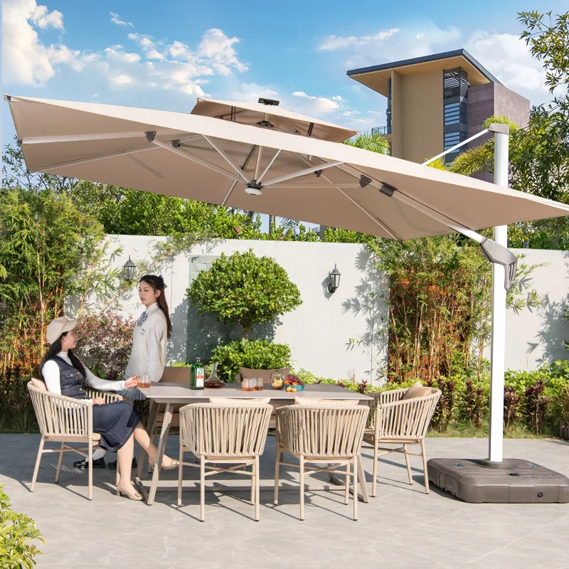 Luxury Patio Umbrellas with Solar Powered light square Aluminum Cantilever Hanging Outdoor furniture Parasol large rain canopy