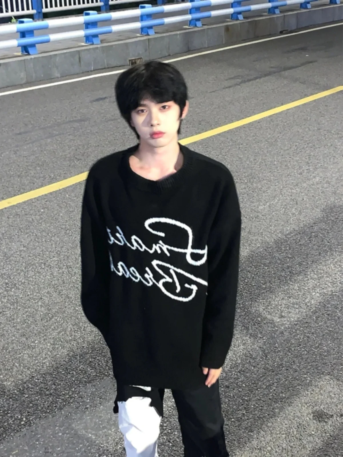 

Мужской вязаный свитер свободного кроя с круглым вырезом, зимний, повседневный, удобный, дышащий, с длинным рукавом, для уличного стиля