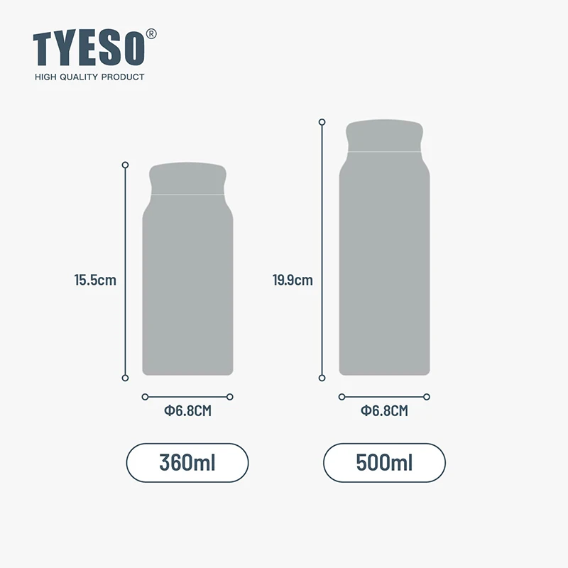 TYESO 360/500 مللي ترمس مفرغ قارورة للرجال النساء المحمولة زجاجات مياه الفولاذ المقاوم للصدأ أكواب حرارية فنجان القهوة في الهواء الطلق هدية