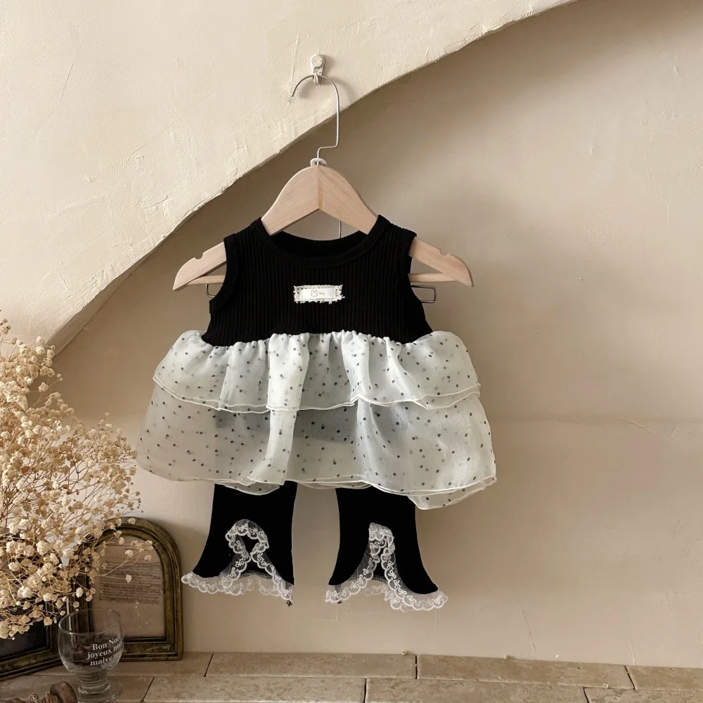 Summer Baby Girls T Shirts Patchwork Dots Mesh Sleeveless Tops 2026 New Girls Clothing Toddler Sweet Tees