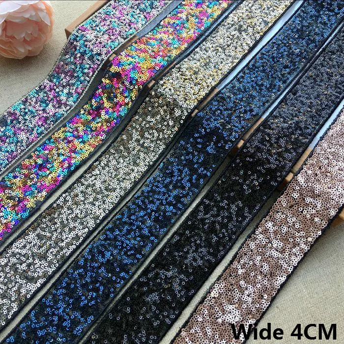 4CM Wide Beautiful Glitter Sequins Beads Lace Trim Ribbon Dress Guipure Fabric Applique On Clothes DIY Handicraft Sewing Decor