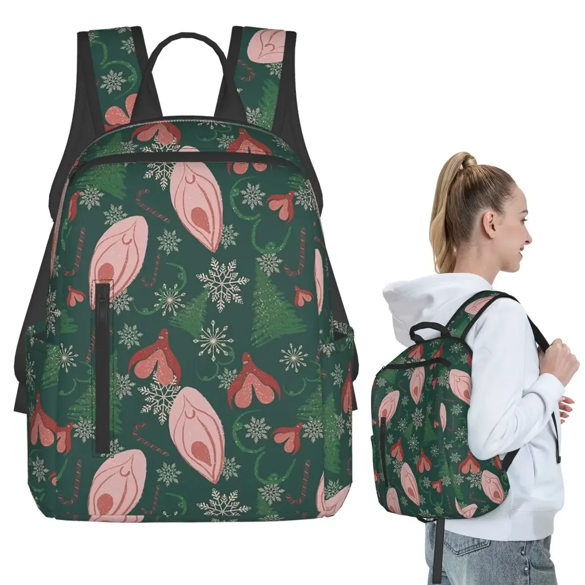 

Christmas Vulva Green Backpack Student Boys Girls BookBag Kids School Bag Laptop Shoulder Bags for Men Women