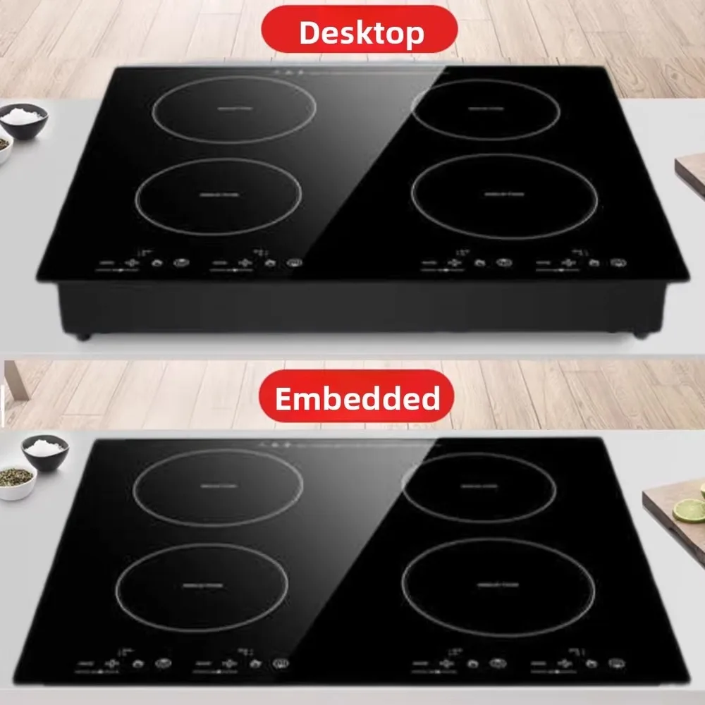 6000W Commercial High-Power 4 Burner Induction Cooker Built-in Glass Kitchen Appliance ETL Certified for Home Hotpot
