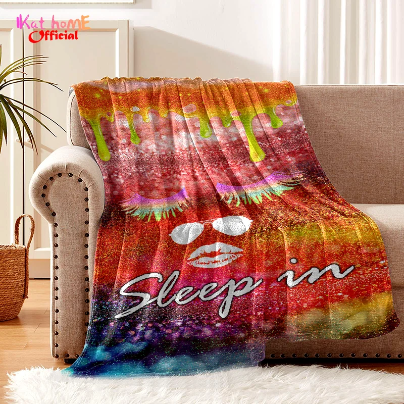 Funny Sleep in Eyelash Lips Flannel Blanket Lashes Throw Blanket Travel Sofa Bed Home Decor Birthday Gift For Teen Adult and Kid