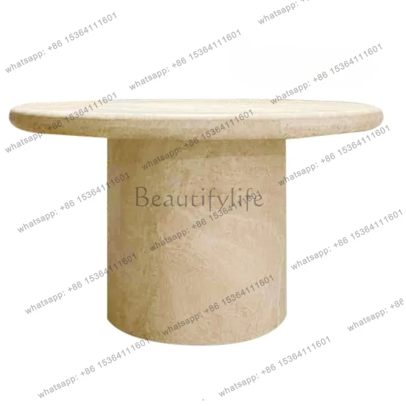 

Natural Travertine Dining Table High-end Light Luxury Modern Marble Designer Creative Nordic Home Round Table
