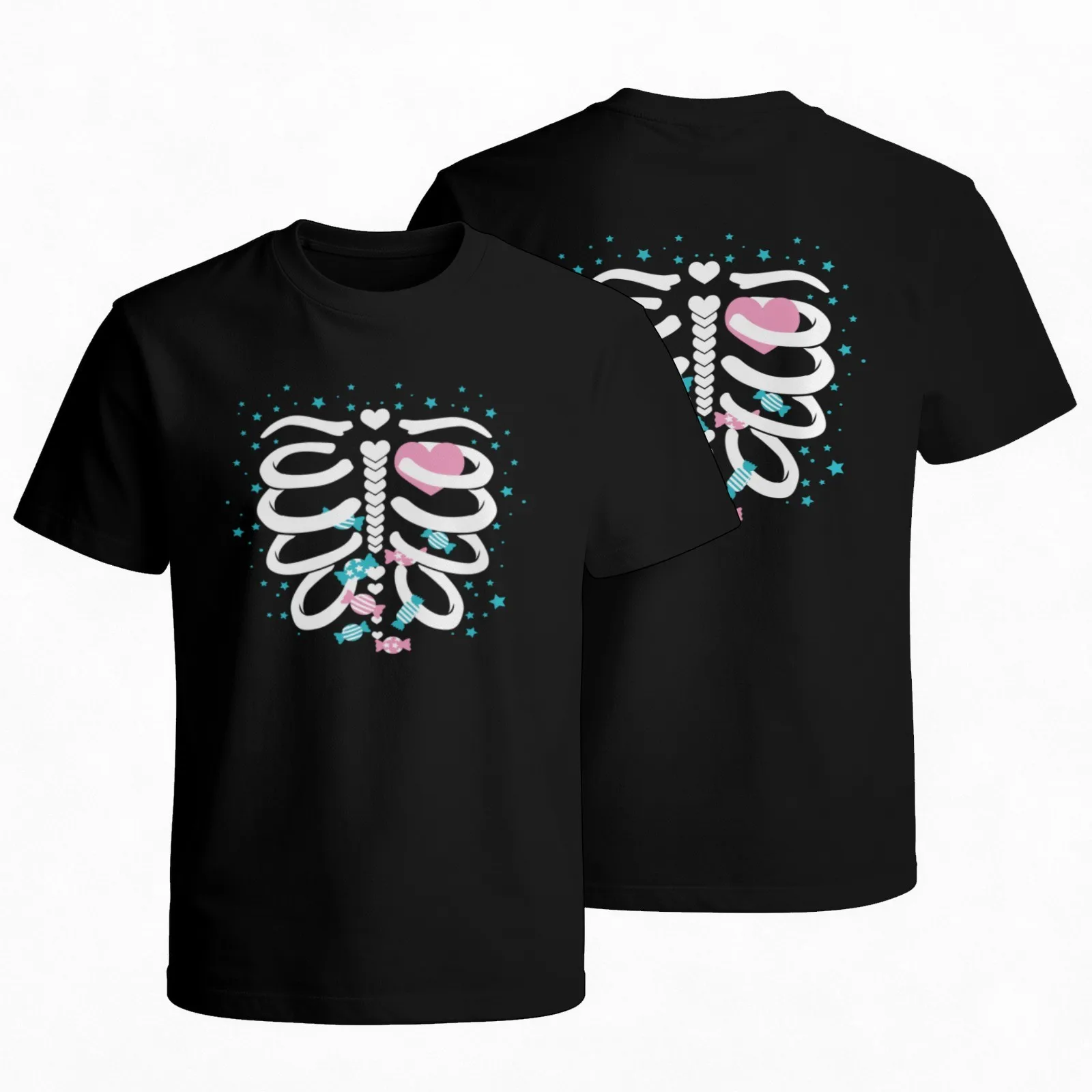 Skeleton Rib Cage Candy Graphic Tee Men Cotton Short Sleeve Round Neck Daily T-Shirt