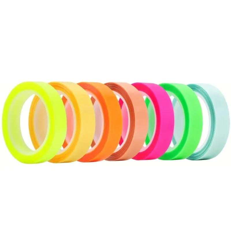 H37F Bright Highlighting Colorful Adhesive Tape Sticky Note Tape 0.6cm Width Fluorescent Adhesive Tape No Scissors Needed