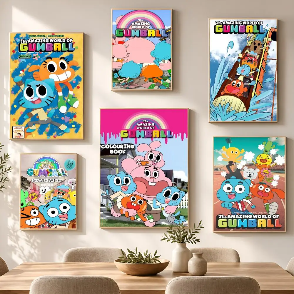 Cartoon Funny Gumball Poster PP Self Adhesive Aesthetic Room Decor Bedroom Dorm Gaming Room Home Decoration Gift