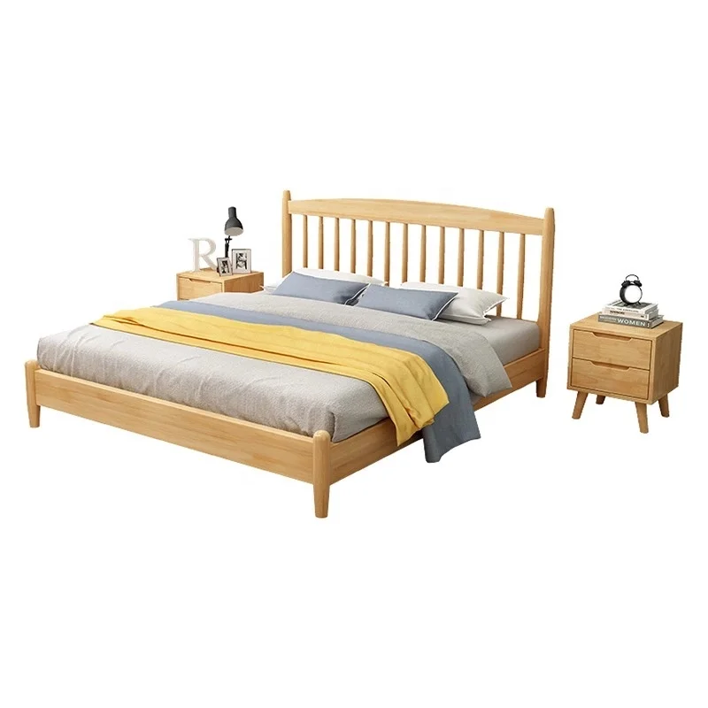 Home Furniture New Design Wholesale Price Excellent Custom Simple Hard Headboard Sleeping Wooden Queen Size Bed for Children