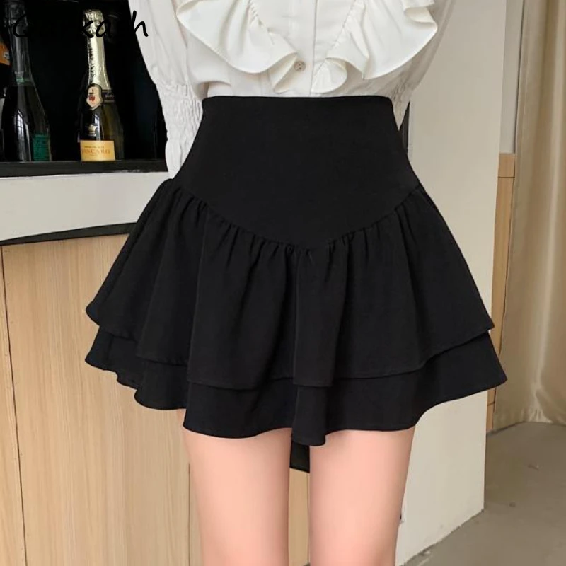 

Mini Kawaii Skirts Women Ball Gown Temper Summer Ruffles Aesthetic Solid Vintage Casual Streetwear Girl Tender Faldas Basics New