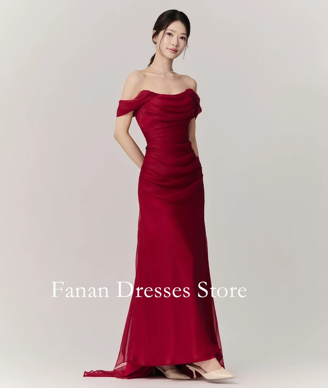 FANAN Abito lungo con volant rosso con spalle scoperte Abiti da festa da sera Abiti da sposa a sirena Abiti da ballo per eventi personalizzati