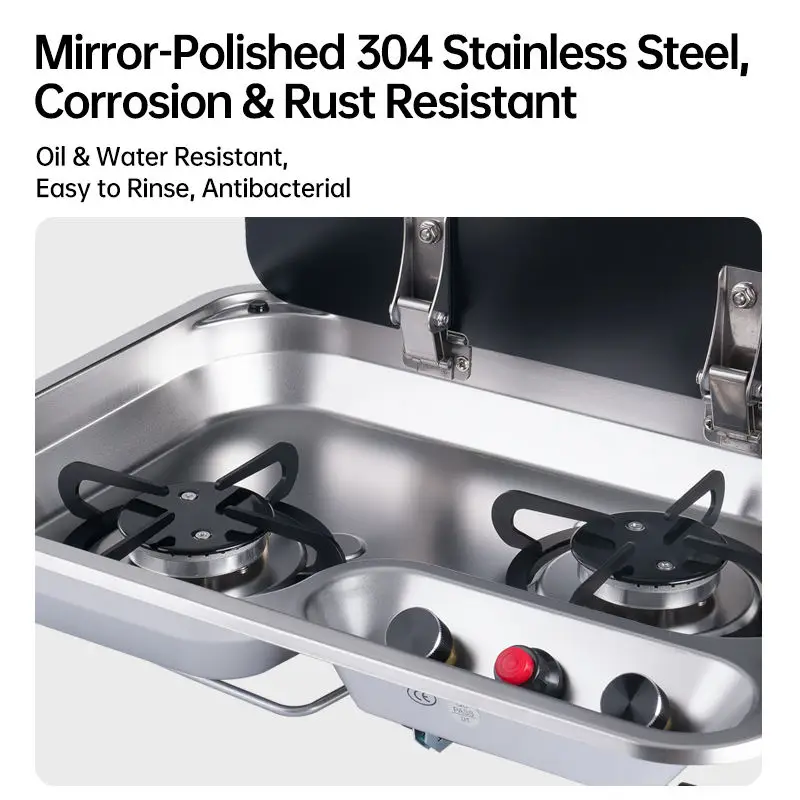 Angled 2 Burner Stainless Steel RV  Stove Built-in Camper Stove for Van Caravan Motorhome Kitchen Built-In RV Stove