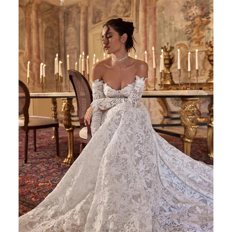 Mordern Sweetheart A Line Wedding Dress 2025 Bridal Gowns Long Sleeve Backless Customized Bridal Dresses For Wedding