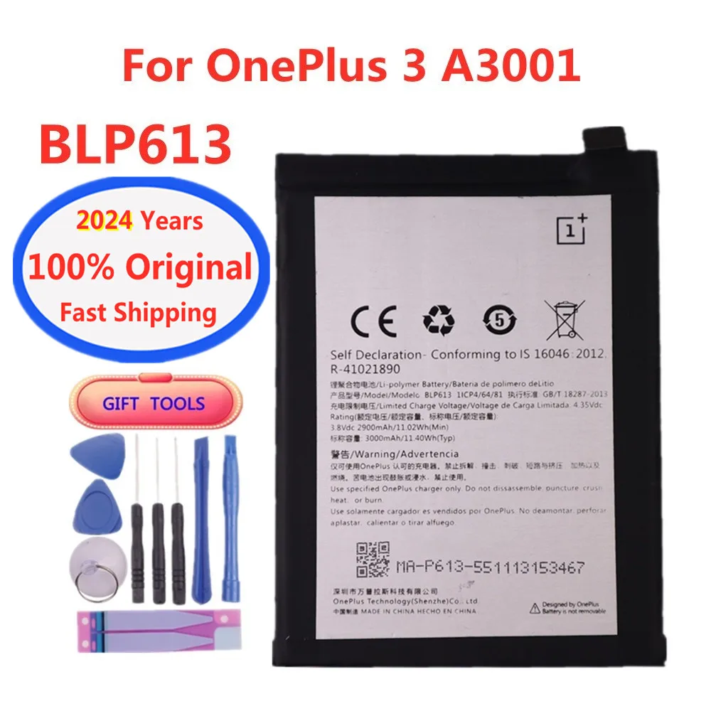 

2024 Years One Plus Original Battery BLP613 For Oneplus 3 A3001 Phone Replacement Batteries Bateria 3000mAh + Tools