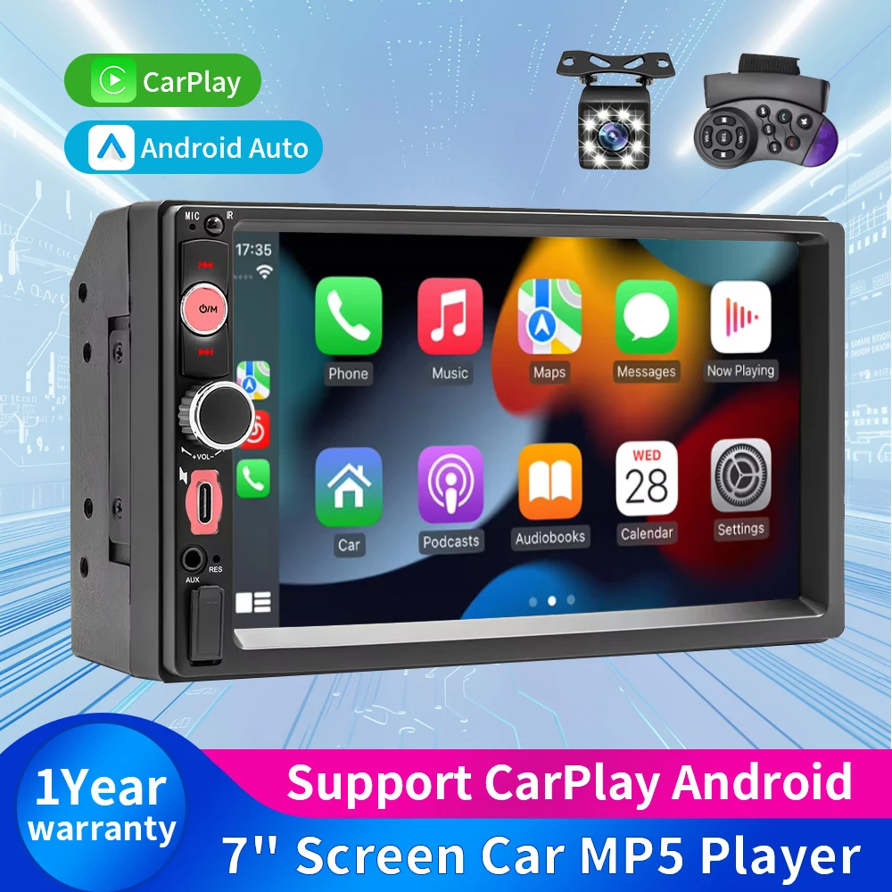 7" 2Din/1 Din MP5 Car Player Mirrorlink wired Android AUTO/CarPlay BT AUX Colorful lights FM Car Radio