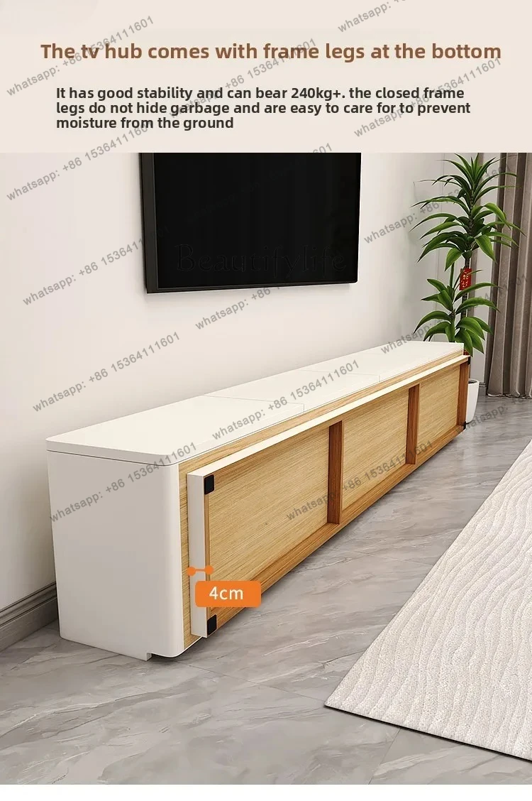 Solid Wood TV Cabinet and Coffee Table Set Modern Simple Rounded Corner Floor-standing TV Cabinet