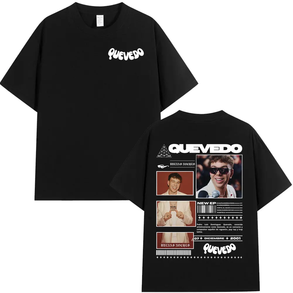 Camiseta de rapero QUEVEDO 2025 BUENAS NOCHES para hombre y mujer, camisetas de Hip Hop a la moda, camiseta informal holgada de manga corta para verano, ropa de calle
