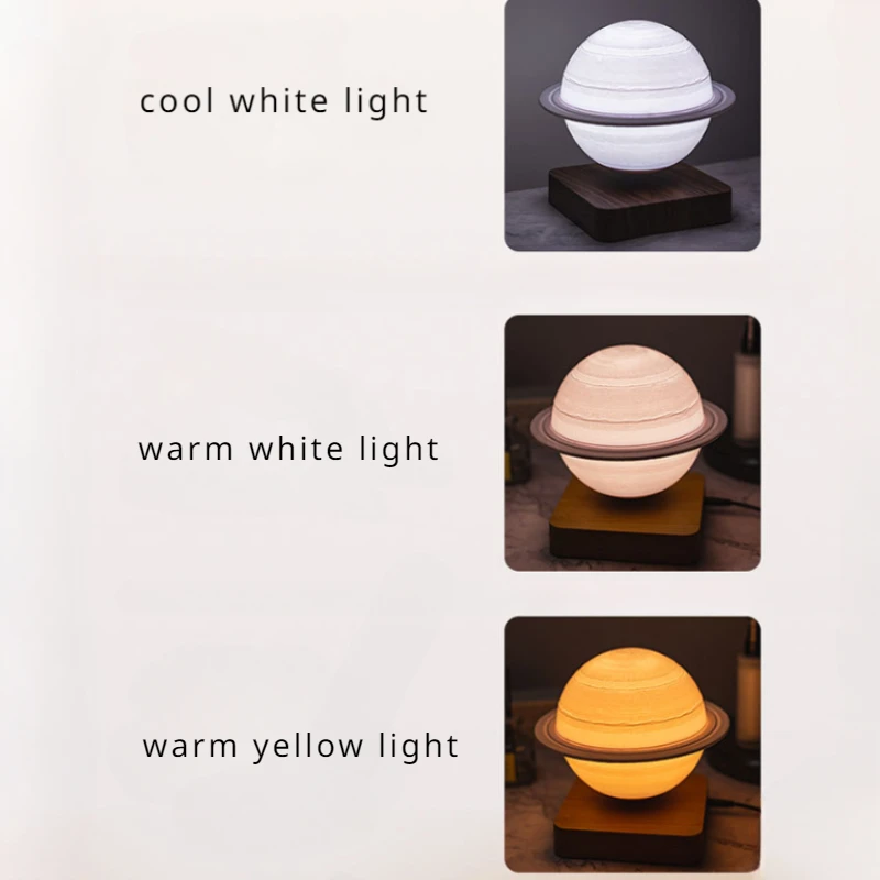 Technology Creative Magnetic Levitation Saturn Lamp 18cm Bedroom Atmosphere Tricolor Lamp Desktop Decorations Ornaments Gifts