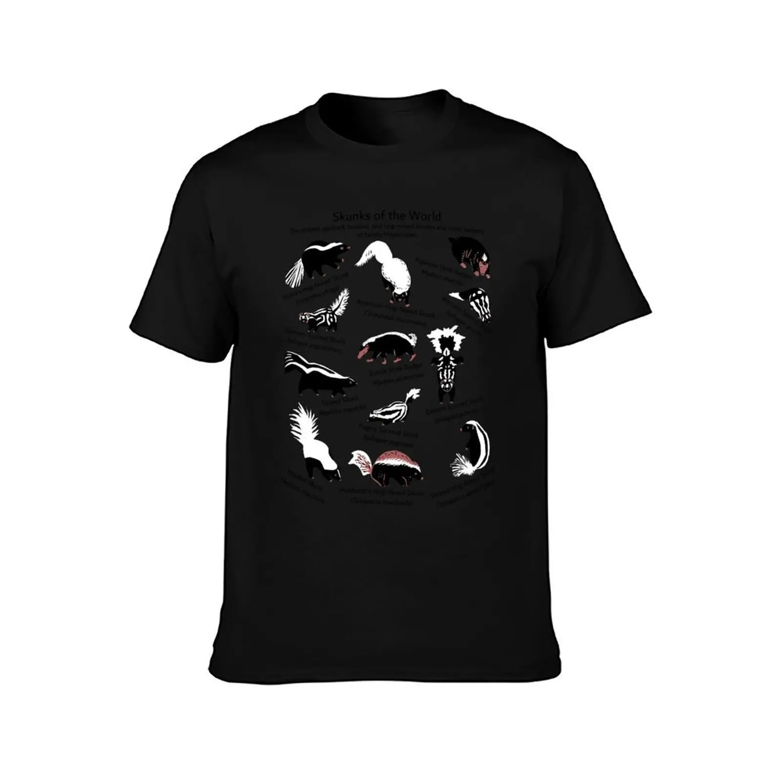 Skunks of the World: Species of Family Mephitidae T-Shirt Casual Fashion Short Sleeve Cotton T-Shirt