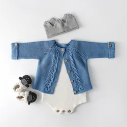 Barboteuse en coton pour bébé garçon et fille, vêtements pour nouveau-né, pull cardigan pour bébé, combinaison pour tout-petits, tenues d'automne et d'hiver