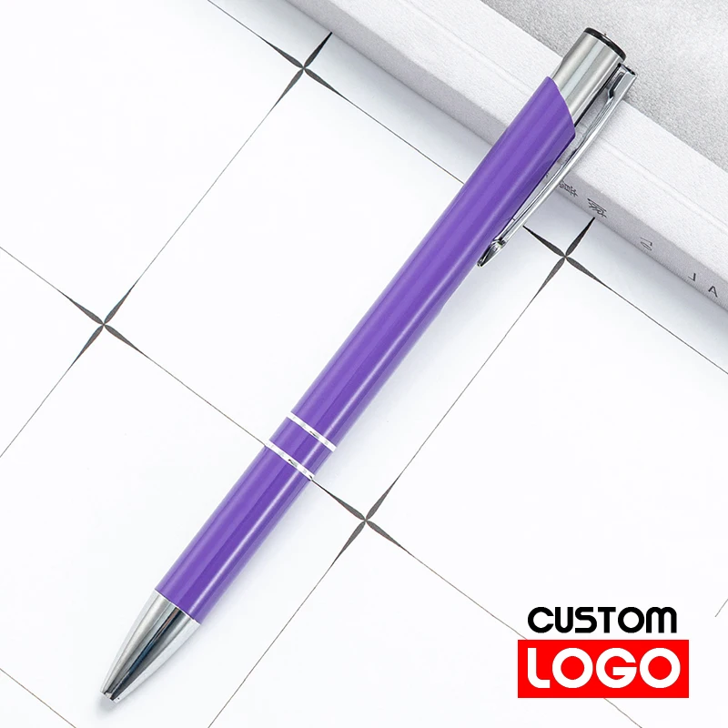 100pcs/lot Custom Logo or Name Metal Retractable Fine Point Black ink Ballpoint Signature Pen with Replaceable Refills