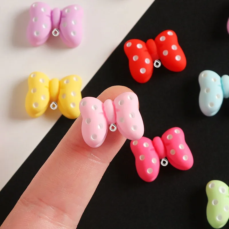 10Pcs Sweet Dot Bowknot Resin Charms Pendant Cute DIY Handmade Jewelry Making Earrings Necklaces Keychain Crafts Materials Hook
