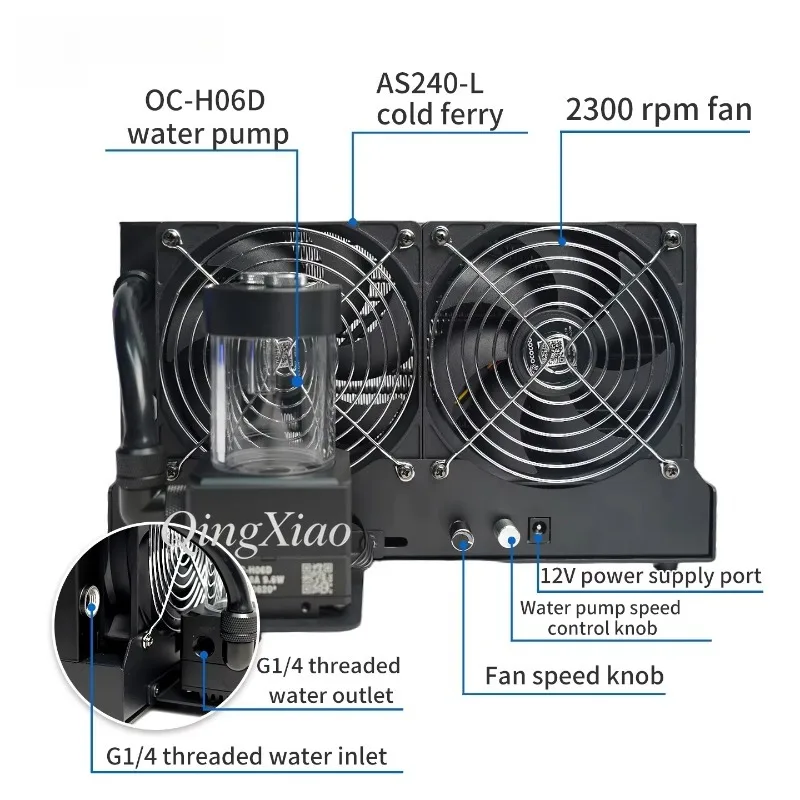 FC06 A240S 1 Low Power Water Cooling Module Integrated 240mm Radiator With H06D Pump Tank For AI Servers Industrial Scenarios