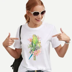 Watercolor Cockatiel Parrot Bird Print Women'S T-Shirt Funny Avocado T Shirt Femme Harajuku Kawaii Clothes White Tshirt Female